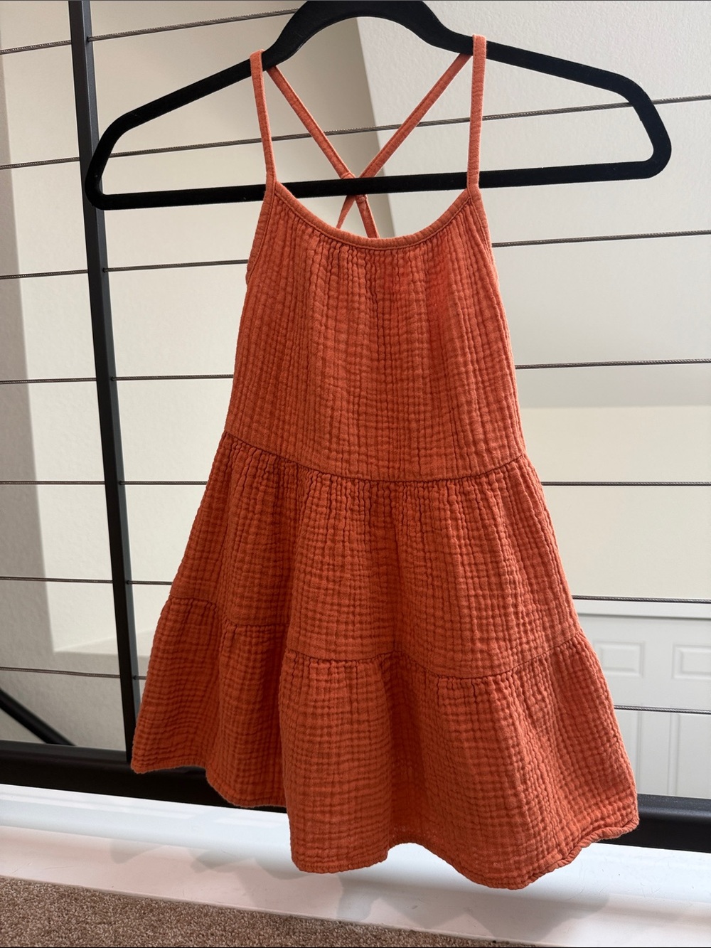 Cat & Jack Rust Orange Tiered Muslin Crossback Dress